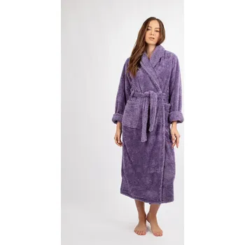 Dámský župan Plyšový dlouhý župan dámský s páskem ELIZA LONG Barva: Švestková, Velikost: 6XL