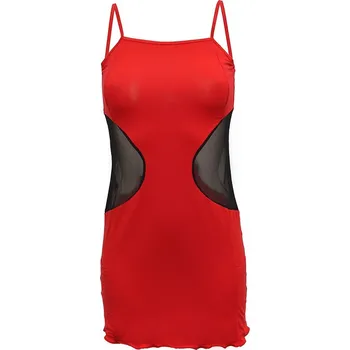 Dámské erotické šaty Viskózová košilka s bočními tylovými výřezy Olga Barva: Červená, Velikost: XS