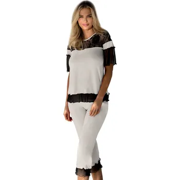 Pohodlné a příjemné pyžamo z jemné viskózové tkaniny Manuela Barva: Smetanová, Velikost: M