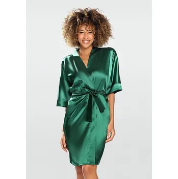 Dámský župan Dámský saténový župan midi s páskem Barva: Zelená, Velikost: M