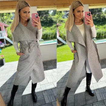 Flaušová dlouhá vesta Barva: Šedá