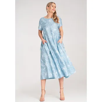 Dámské šaty Midi šaty s bočním vázáním a kapsami M1181 Barva: Modrá, Velikost: ONE SIZE