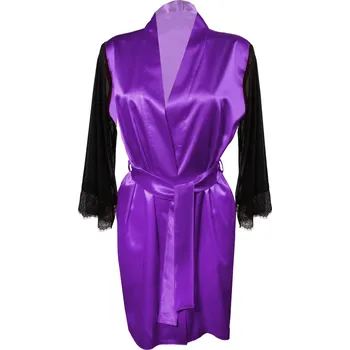 Dámský erotický župan Saténový župan s tylovými rukávy a páskem Bonnie Barva: Fialová, Velikost: XL