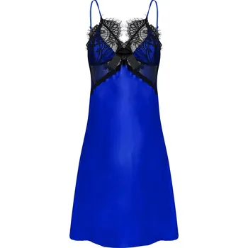 Dámské erotické šaty Sexy saténová košieľka s čipkou a mašľou BEATRICE Barva: Modrá, Velikost: M