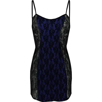 Dámské erotické šaty Sexy košilka na ramínka s krajkou Milena Dkaren Barva: Tmavě Modrá, Velikost: S