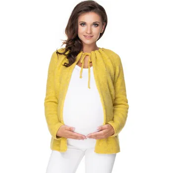 Dámský svetr CARDIGAN Z BAVLNY TĚHOTENÝ S VÁZÁNÍM 30074 Barva: Světle Hnědá, Velikost: ONE SIZE