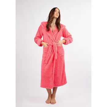 Dámský župan Dlouhý plyšový župan s kapucí a páskem DIANA LONG Barva: Korálová, Velikost: S