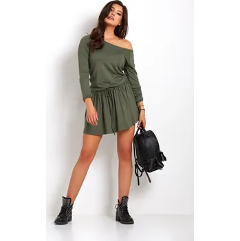Dámské šaty Sportovní šaty áčkového střihu s vázáním v pase Barva: Khaki, Velikost: XS