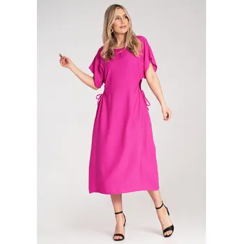 Dámské šaty Midi šaty s řasením u boků M1183 Barva: Fuchsiová, Velikost: ONE SIZE