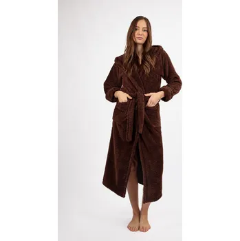 Dámský župan Dlouhý plyšový župan s kapucí a páskem DIANA LONG Barva: Čokoládová, Velikost: L