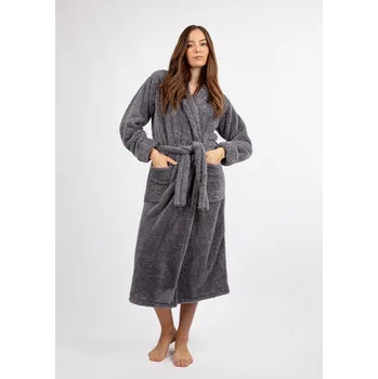 Dámský župan Plyšový dlouhý župan dámský s páskem ELIZA LONG Barva: Šedá, Velikost: 2XL
