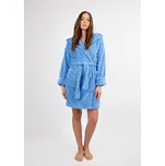 Krátký plyšový župan s kapucí a páskem DIANA Barva: Nebeská, Velikost: 4XL