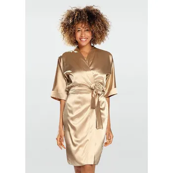 Dámský župan Dámský saténový župan midi s páskem Barva: Světle Hnědá, Velikost: S