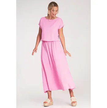 Viskózová souprava: top a dlouhá sukně M1219 Barva: Růžová, Velikost: S/M