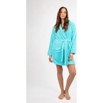 Dámské noční prádlo Dámský plyšový župan krátký s kapsami a páskem ELIZA Barva: Tyrkysová, Velikost: XS