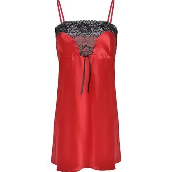 Dámské erotické šaty Saténová košilka na ramínka s krajkovým topem a mašlí Flores Barva: Červená, Velikost: S