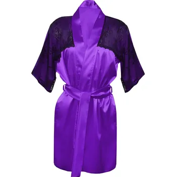 Dámský erotický župan Sexy saténový župan s krajkou a páskem BARBARA Barva: Fialová, Velikost: L