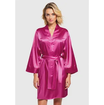 Dámský erotický župan Saténový župan s kimono rukávy a páskem Candy Barva: Růžová, Velikost: S