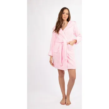 Dámský župan Krátký plyšový župan s kapucí a páskem DIANA Barva: Světle Růžová, Velikost: XL