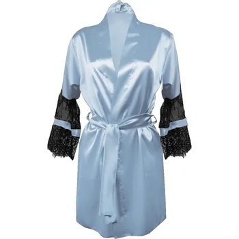 Dámský erotický župan Saténový župan s páskem a krajkovými rukávy BEATRICE Barva: Světle Modrá, Velikost: XL