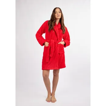 Dámské noční prádlo Dámský plyšový župan krátký s kapsami a páskem ELIZA Barva: Červená, Velikost: 2XL