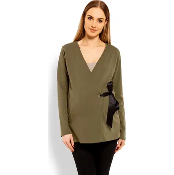 Dámská halenka Obálková pletená halenka s mašlí 1626C Barva: Khaki, Velikost: 2XL