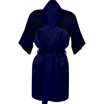 Dámský erotický župan Sexy saténový župan s krajkou a páskem BARBARA Barva: Tmavě Modrá, Velikost: M