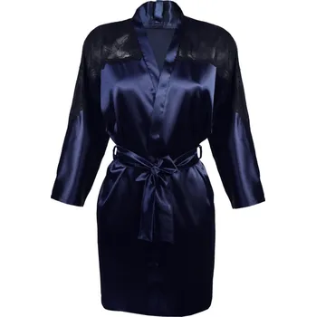 Dámské erotické prádlo Sexy saténový župan s krajkovými Marion Barva: Tmavě Modrá, Velikost: 2XL