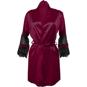 Dámský erotický župan Saténový župan s páskem a krajkovými rukávy BEATRICE Barva: Bordová, Velikost: M