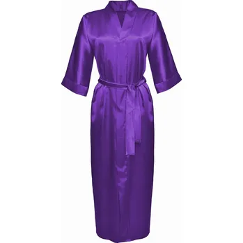 Dámský erotický župan Dlouhý saténový župánek pro ženy s páskem 130 Barva: Fialová, Velikost: 2XL