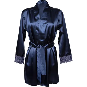 Dámský erotický župan Sexy saténový župan pro dámy s krajkou Gosia Barva: Tmavě Modrá, Velikost: XS