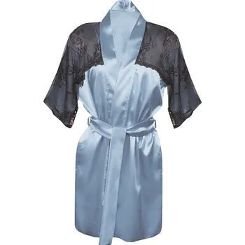 Dámské erotické prádlo Sexy saténový župan s krajkou a páskem BARBARA Barva: Světle Modrá, Velikost: XL