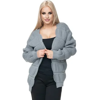 Dámský svetr Balónový kardigan krátký pletený svetr bez zapínání 40022 Barva: Šedá, Velikost: ONE SIZE