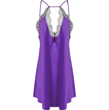 Saténová košilka s výstřihem, krajkou a ramínky u krku Tifany Barva: Fialová, Velikost: 2XL