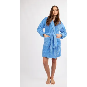 Dámské noční prádlo Dámský plyšový župan krátký s kapsami a páskem ELIZA Barva: Nebeská, Velikost: XL