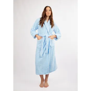Dámské noční prádlo Plyšový dlouhý župan dámský s páskem ELIZA LONG Barva: Světle Modrá, Velikost: 9XL
