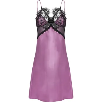 Dámské erotické šaty Sexy saténová košieľka s čipkou a mašľou BEATRICE Barva: Vřesová, Velikost: XL