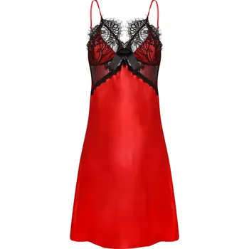 Dámské erotické šaty Sexy saténová košieľka s čipkou a mašľou BEATRICE Barva: Červená, Velikost: M
