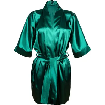 Dámský erotický župan Dámský saténový župan s výstřihem a páskem 90 Barva: Zelená, Velikost: 10XL