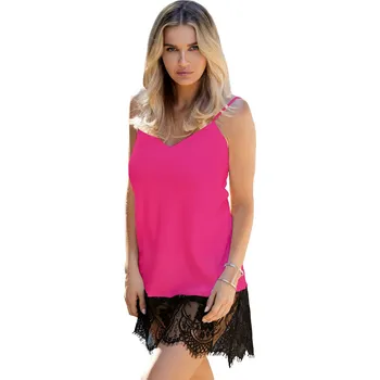 Saténová košilka na ramínka zakončená krajkou Chanelle Barva: Růžová, Velikost: XL