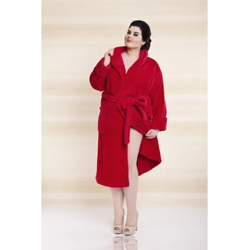 Dámský župan Plyšový dlouhý župan dámský s páskem ELIZA LONG Barva: Červená, Velikost: 4XL