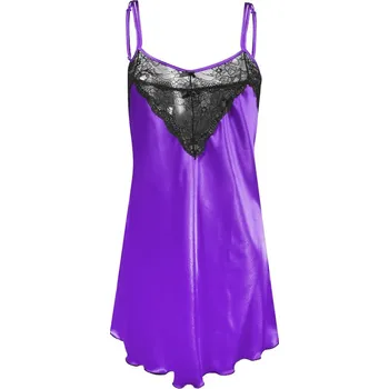 Dámské erotické šaty Satemová sexy košilka s trojúhelníkovou krajkou Carla Barva: Fialová, Velikost: L