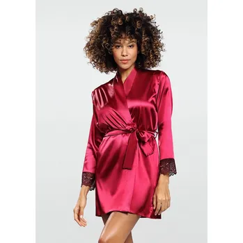 Dámské erotické prádlo Sexy saténový župan pro dámy s krajkou Gosia Barva: Bordová, Velikost: S