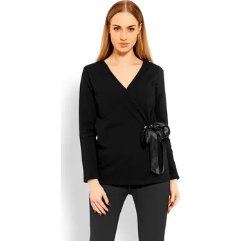 Dámská halenka Obálková halenka s mašlí 1626 Barva: Černá, Velikost: L/XL