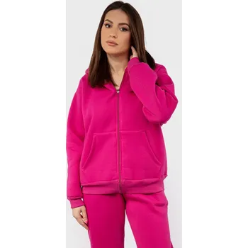 Dámská mikina Bavlněná mikina s kapucí a zipem DK-K-B1 Dkaren Barva: Fuchsiová, Velikost: XL