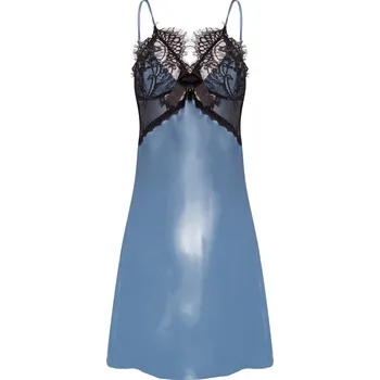 Dámské erotické prádlo Sexy saténová košieľka s čipkou a mašľou BEATRICE Barva: Světle Modrá, Velikost: M