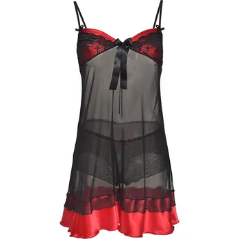 Dámská erotická souprava Sexy tylová košilka s mašlí + boxerky set Gabriella Barva: Červená, Velikost: XS