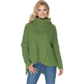 Volný oversize svetr s rolákem 30066 Barva: Tmavě Zelená, Velikost: ONE SIZE