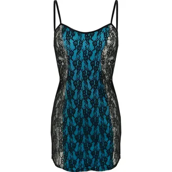 Dámské erotické šaty Sexy košilka na ramínka s krajkou Milena Dkaren Barva: Tyrkysová, Velikost: M