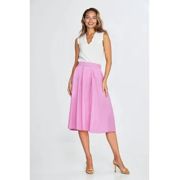 Dámská sukně Midi sukně z umělého hedvábí s nařasenými záhyby SP82 Barva: Růžová, Velikost: L
